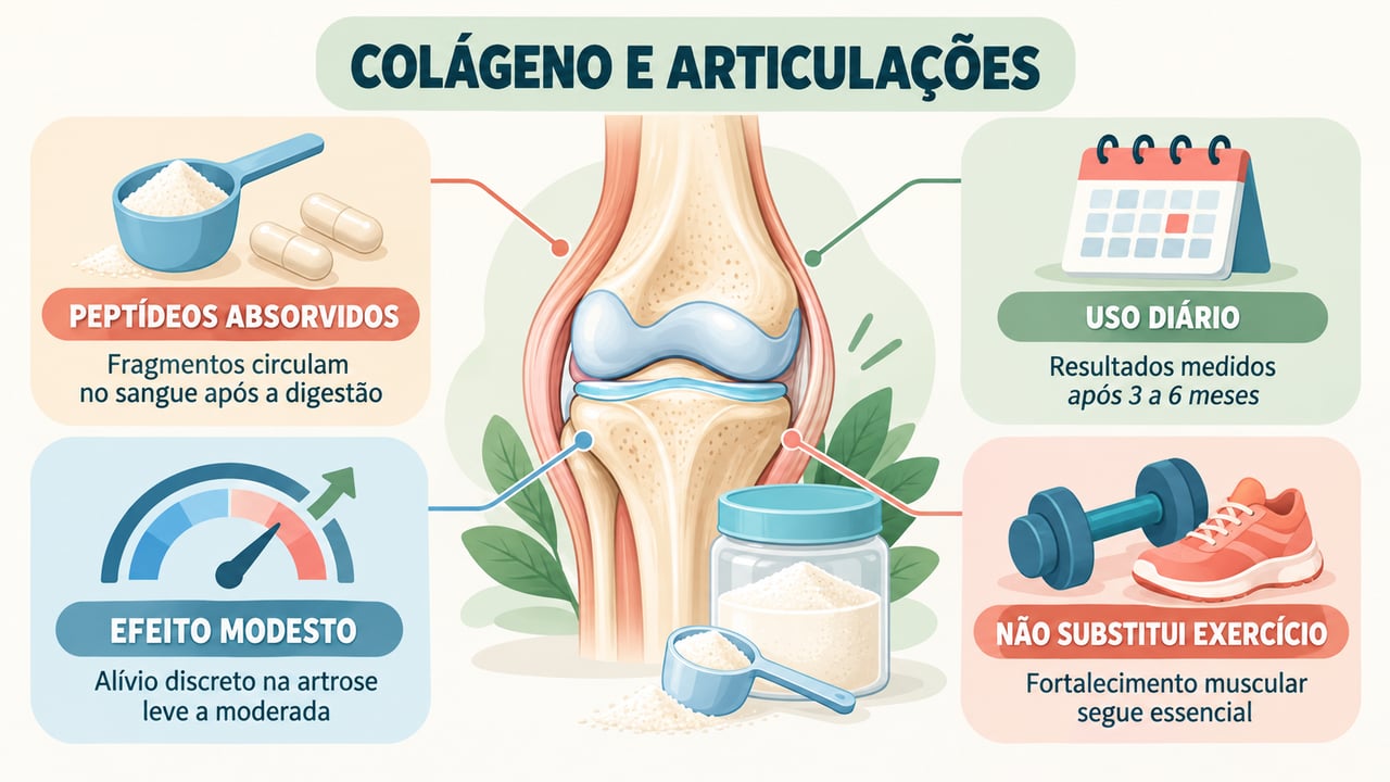 Infográfico mostra como o colágeno age, o tempo de uso, o efeito modesto e seus limites.