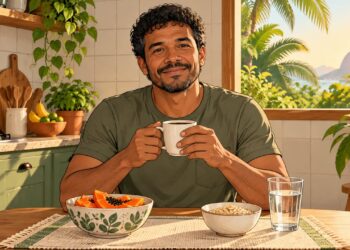 Café da manhã com fibras e água ajuda a manter o ritmo do intestino regular.