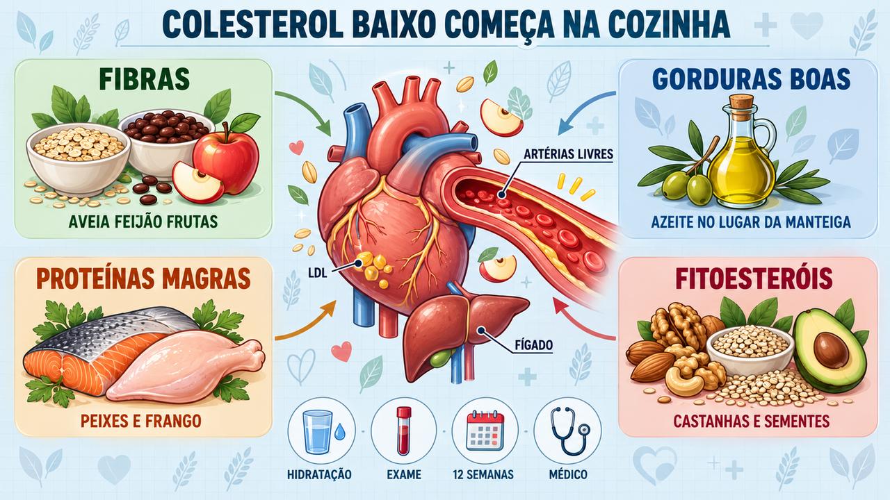 Fibras, gorduras boas, proteínas magras e fitoesteróis: quatro pilares da cozinha para baixar o colesterol.