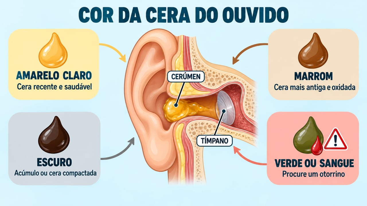 Do amarelo claro ao escuro, a cor da cera do ouvido sugere o que observar.
