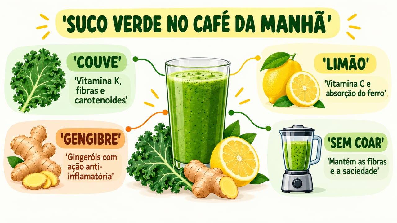 Cada ingrediente do suco verde contribui com nutrientes, e manter as fibras faz diferença.