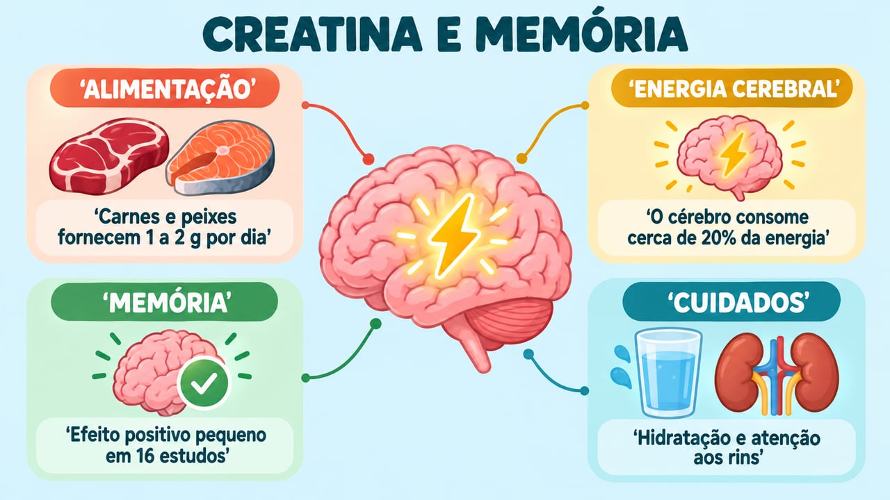 Alimentação, energia cerebral, memória e cuidados resumem o que se sabe sobre creatina e cérebro.