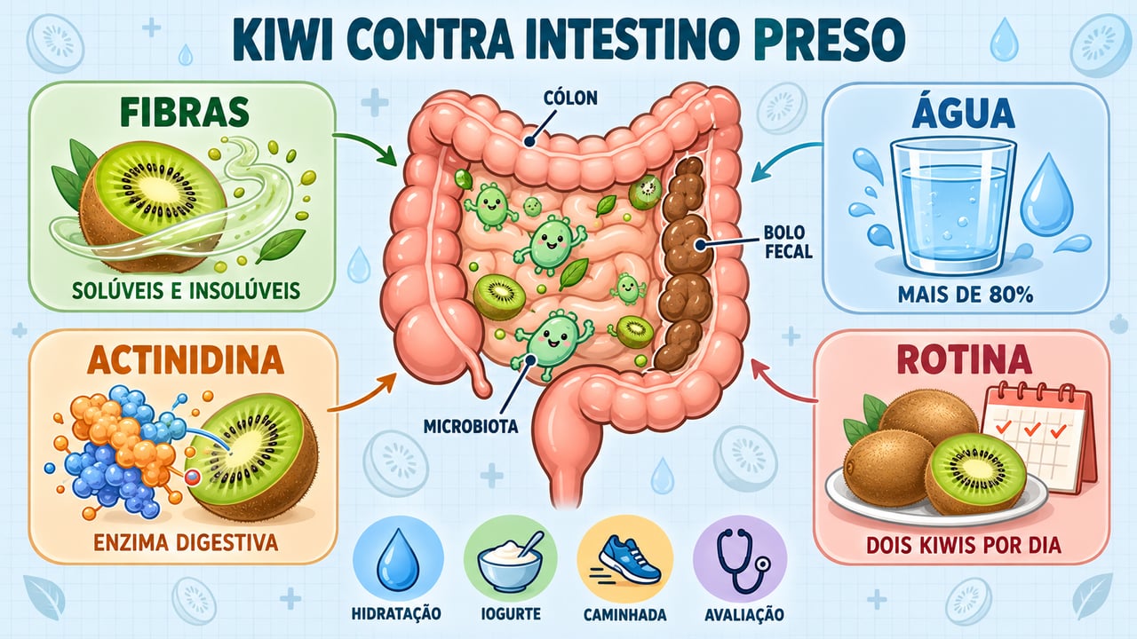 Fibras, água, actinidina e rotina diária: os quatro pilares do kiwi contra a constipação.