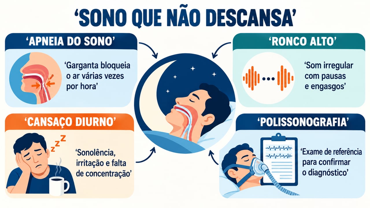 Apneia, ronco alto, cansaço diurno e polissonografia resumem os pontos centrais do sono que não descansa.
