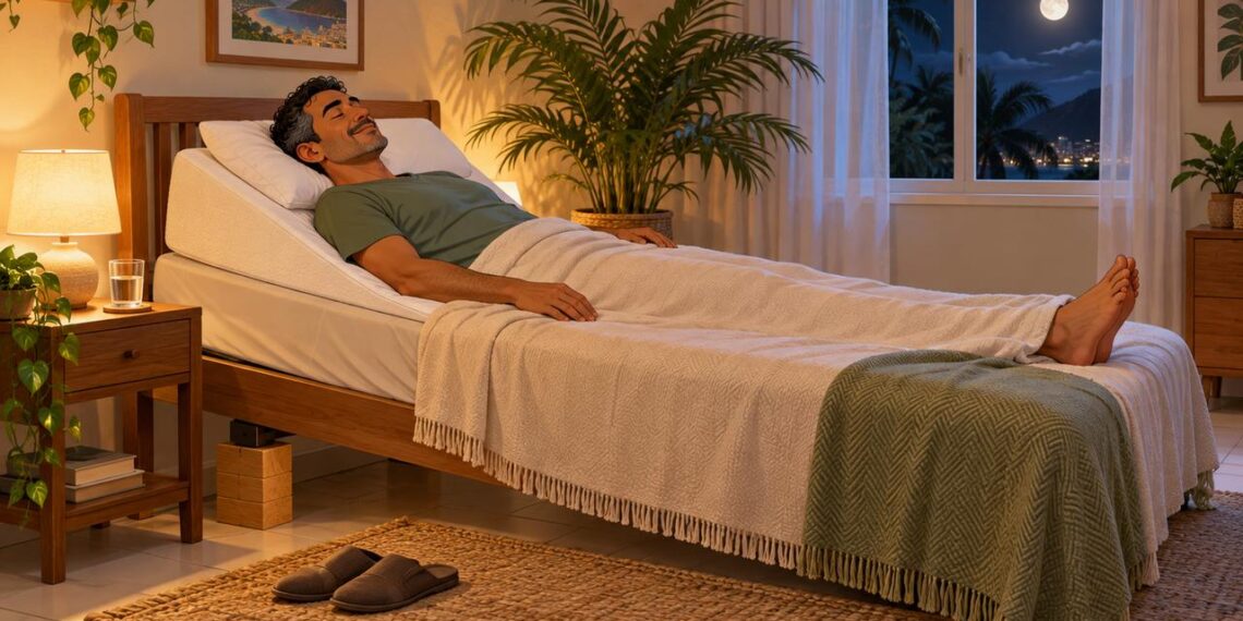 Dormir com o tronco inclinado usa a gravidade para aliviar o refluxo e a azia noturna.
