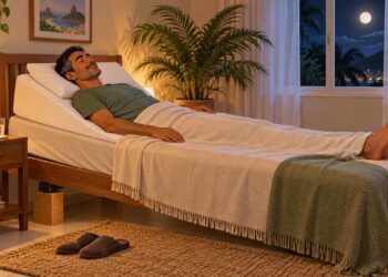 Dormir com o tronco inclinado usa a gravidade para aliviar o refluxo e a azia noturna.
