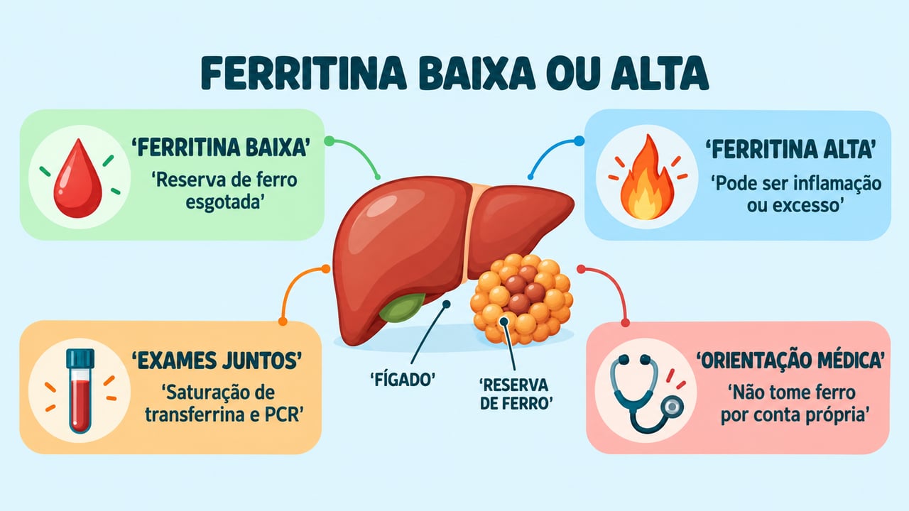 Ferritina baixa ou alta pede análise conjunta com outros exames e orientação médica.