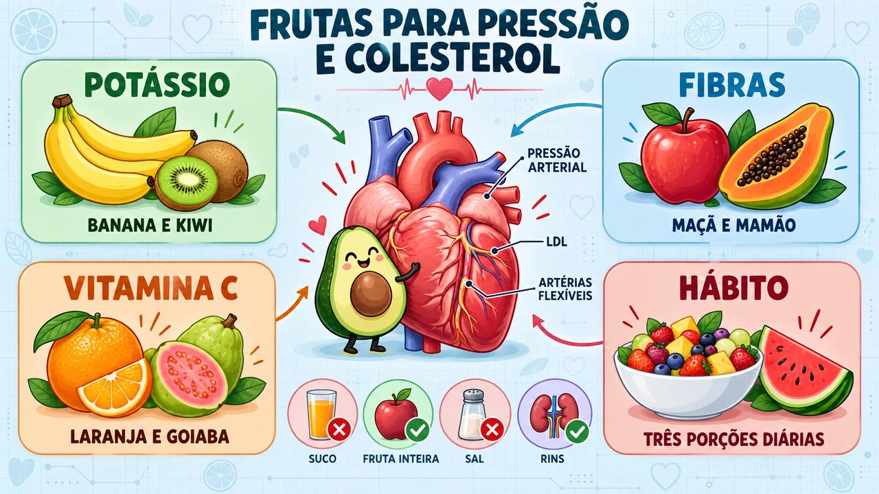 Potássio, fibras, vitamina C e consumo diário são os pilares das frutas que protegem o coração.