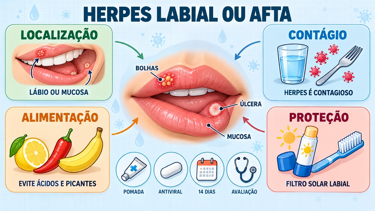 Localização, contágio, alimentação e proteção: quatro pilares para diferenciar herpes e afta e ajudar na cicatrização.