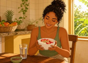 Um pote diário de iogurte natural com aveia e frutas favorece o intestino e a saciedade.