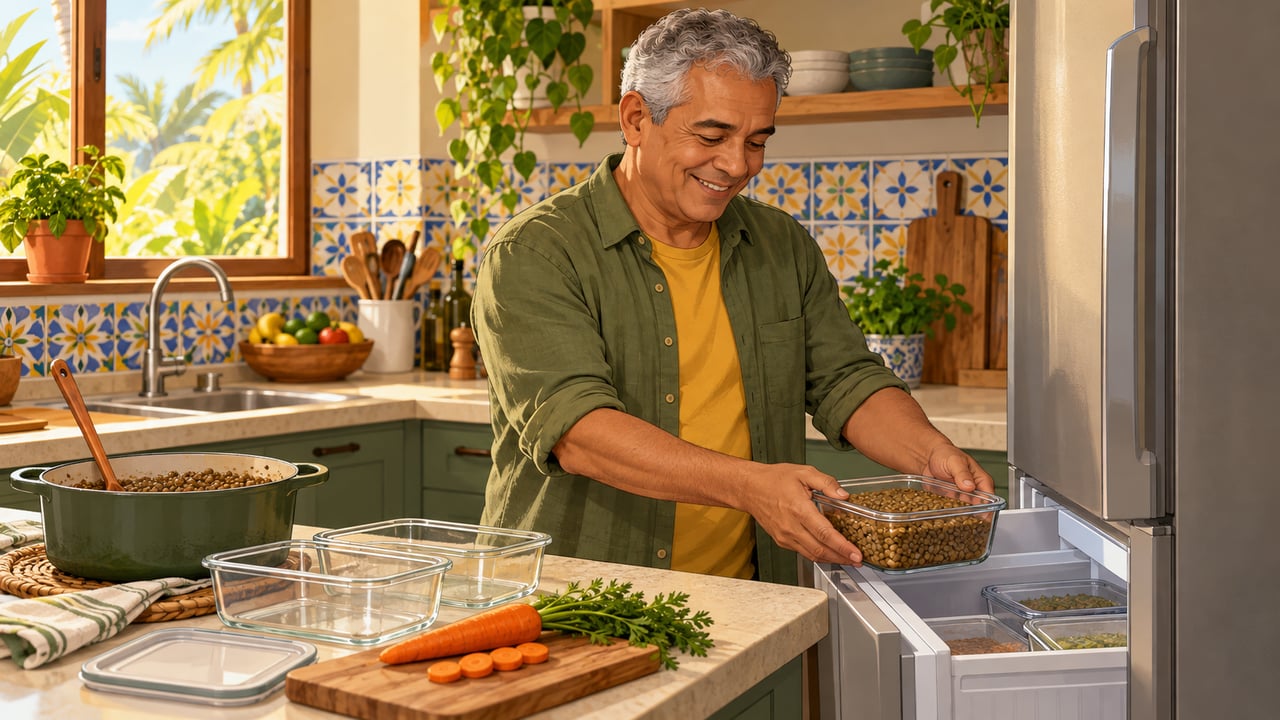 Cozinhar uma porção maior e congelar em potes individuais facilita incluir lentilha na rotina da semana.