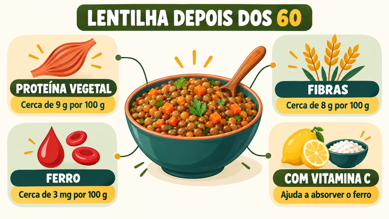 Proteína vegetal, fibras, ferro e vitamina C: os pilares da lentilha na alimentação após os 60.