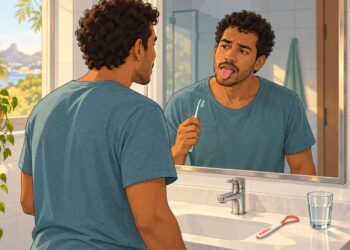 Mesmo escovando os dentes, a língua pode abrigar a saburra, principal fonte do mau hálito.