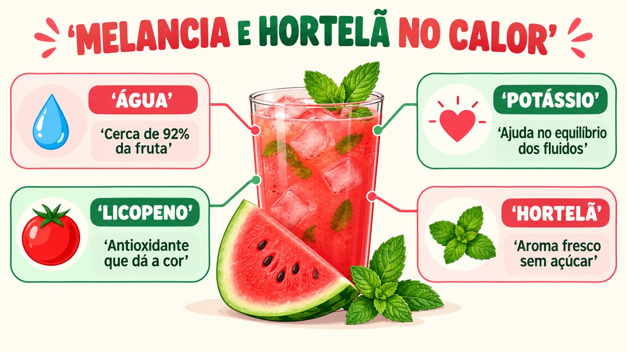 Água, potássio, licopeno e hortelã: o que a bebida de melancia oferece ao organismo.