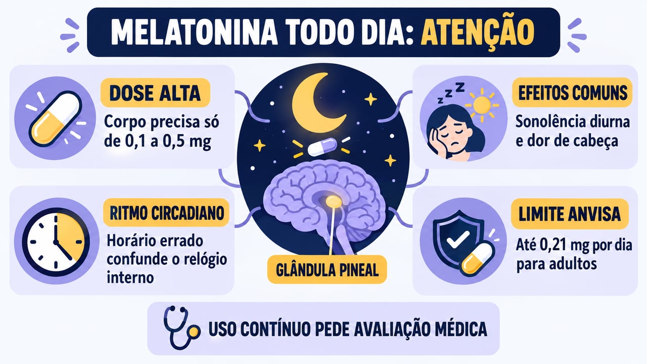 Dose alta, sonolência, horário errado e limite da Anvisa: os pontos de atenção no uso contínuo de melatonina.