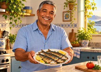 Sardinha assada, acessível e rica em vitamina D, ômega-3 e cálcio para o prato do dia a dia.