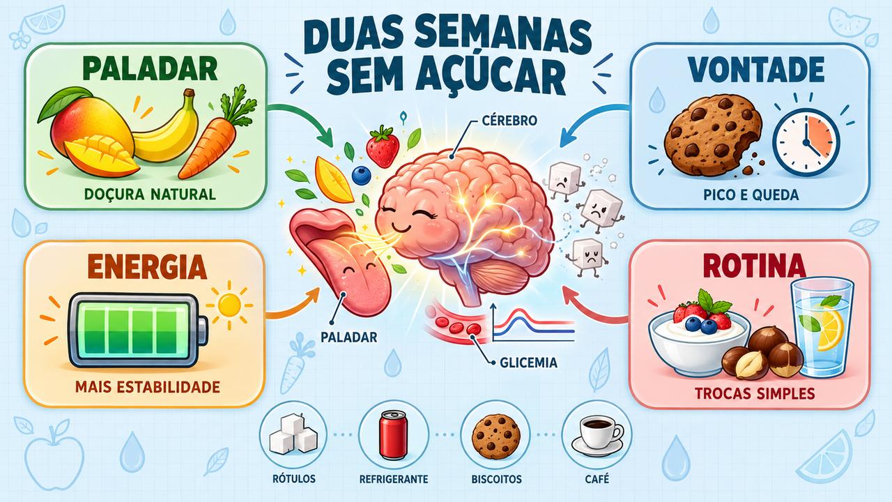 Paladar, vontade de doce, energia e rotina alimentar: os quatro pilares das duas semanas sem açúcar.