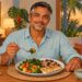 Jantar equilibrado com vegetais, proteína e carboidrato integral ajuda a acordar com a glicemia em jejum controlada.