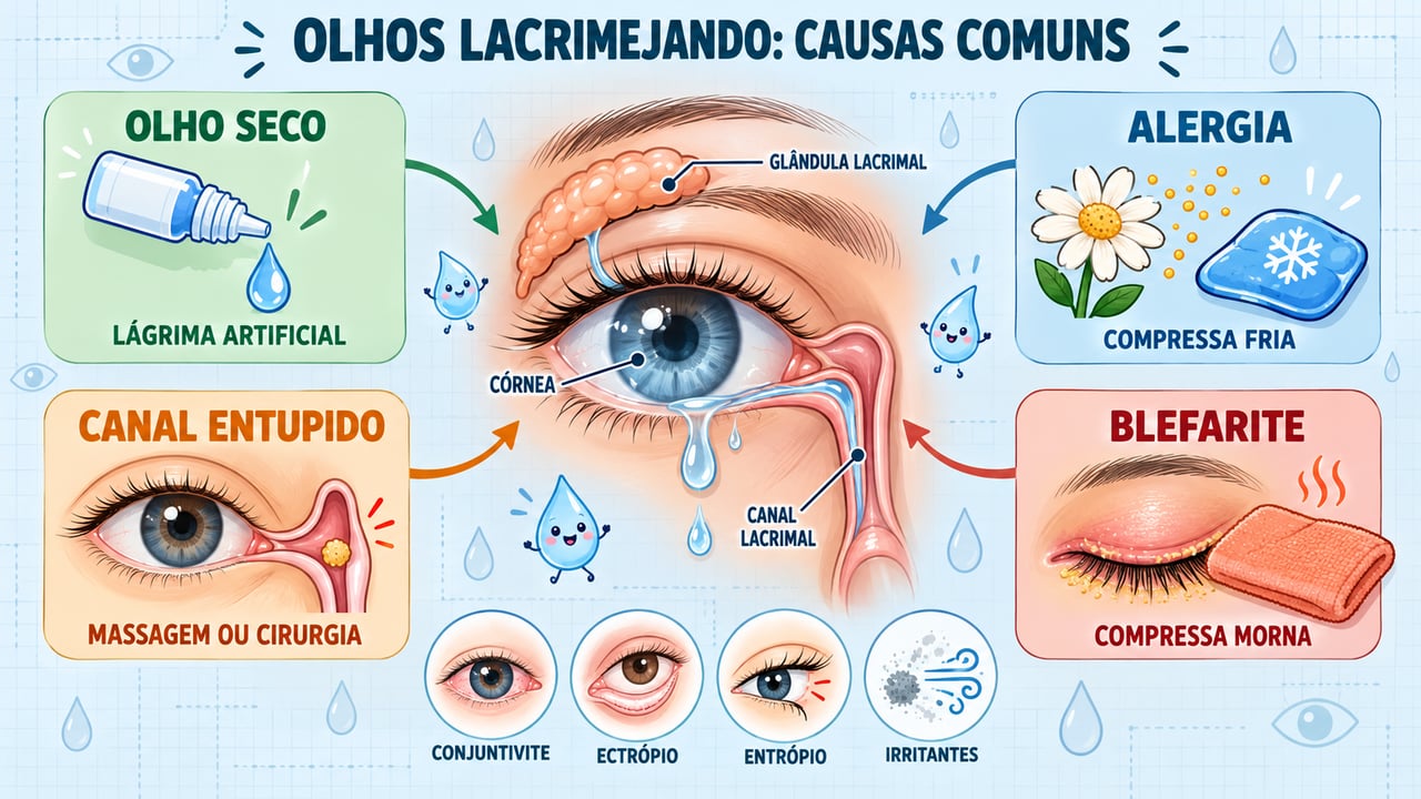 Olho seco, alergia, canal lacrimal entupido e blefarite estão entre as causas mais comuns do lacrimejamento.
