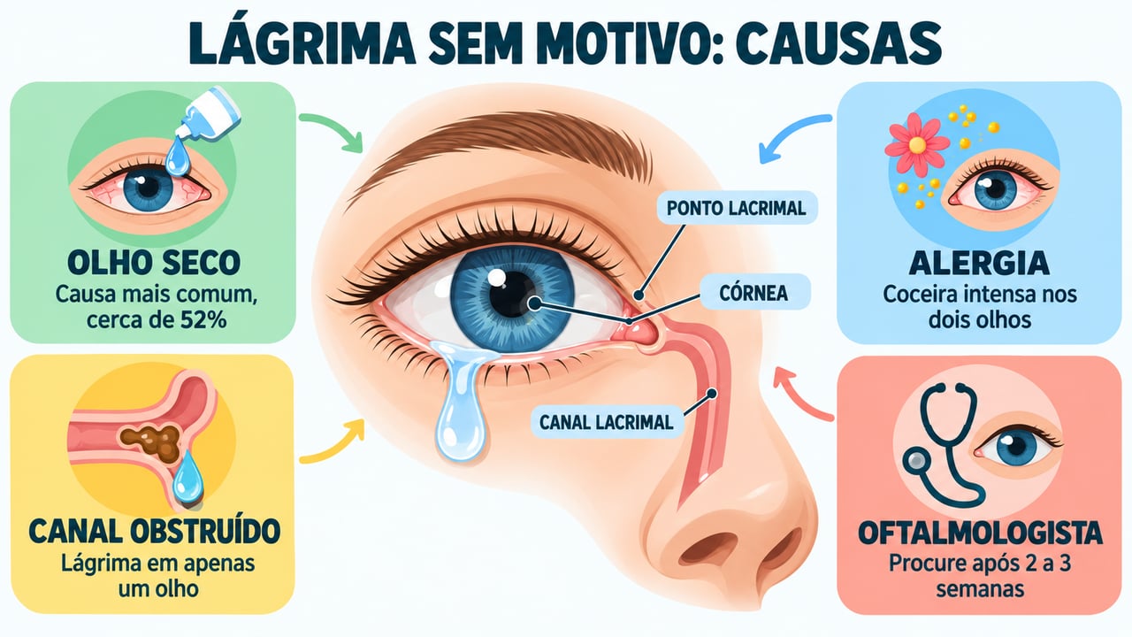 Olho seco, alergia e obstrução do canal lacrimal são as principais causas de lágrima excessiva.