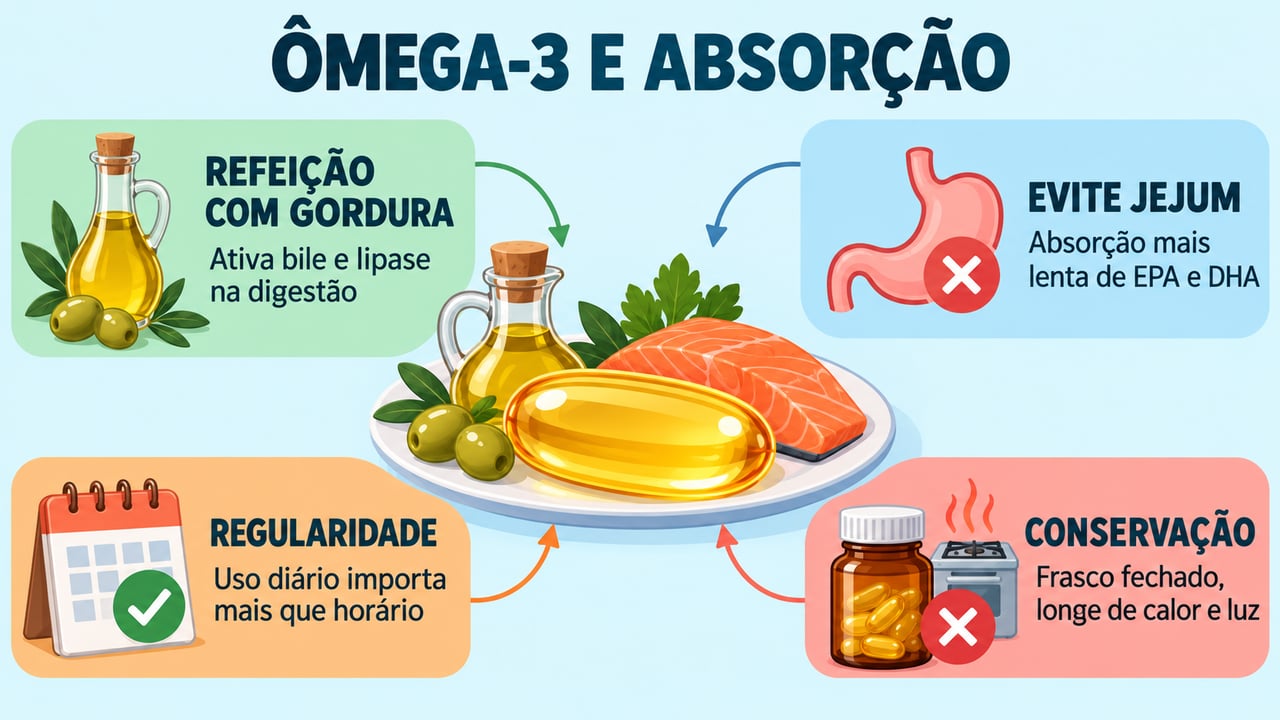 Refeição com gordura, evitar jejum, regularidade e conservação ajudam a aproveitar o ômega-3.