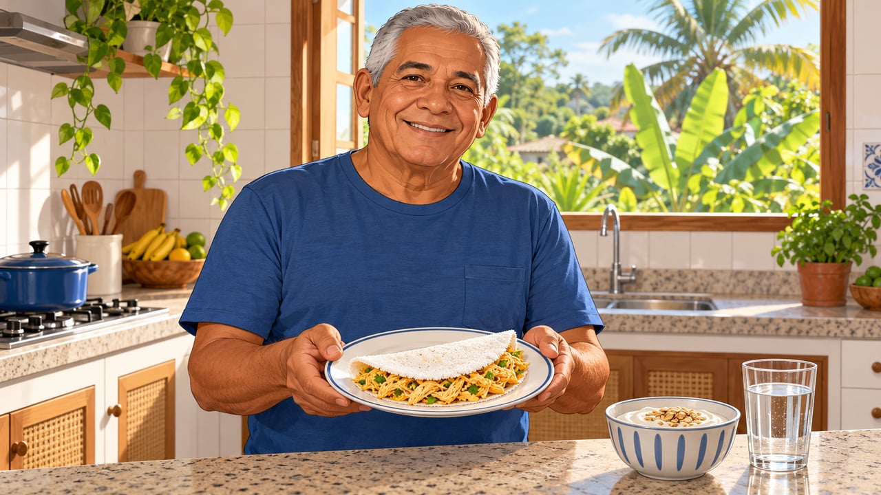 Tapioca com frango desfiado e iogurte com aveia são opções práticas para chegar à meta proteica.