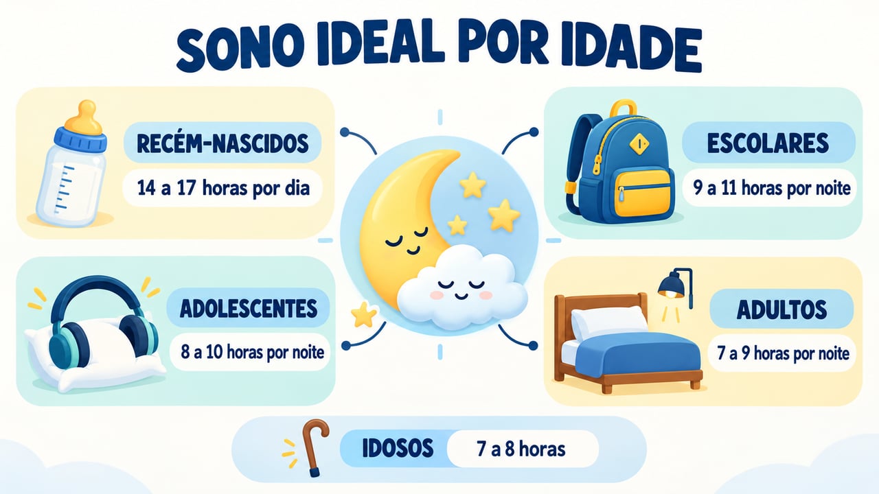 Faixas de sono indicadas pela National Sleep Foundation, de recém-nascidos a idosos.