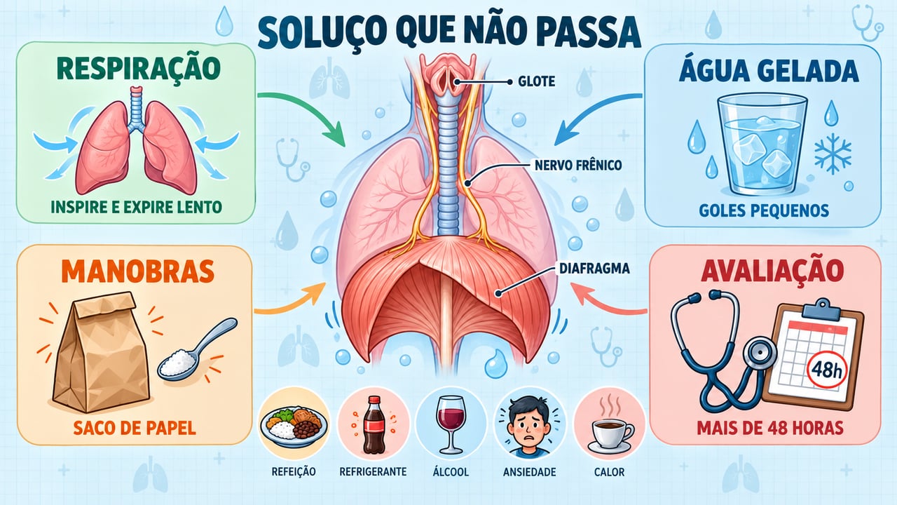 Respiração lenta, água gelada, manobras simples e avaliação médica: os quatro pilares para lidar com o soluço persistente.