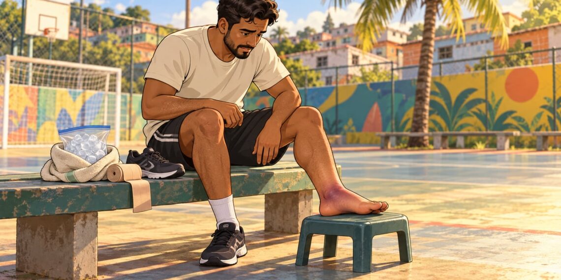 Após uma pisada em falso, saber diferenciar torção de fratura no tornozelo orienta os primeiros socorros.